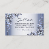 Elegant Navy Blue Floral Silver Wedding Detail Informatiekaartje (Voorkant)