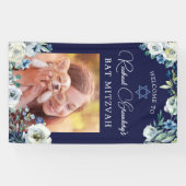 Elegant Navy Blue Floral Star van David Bat Mitzva Spandoek (Horizontaal)