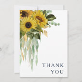 Elegant Navy Blue Floral Sunflower Wedding Bedankkaart (Voorkant)