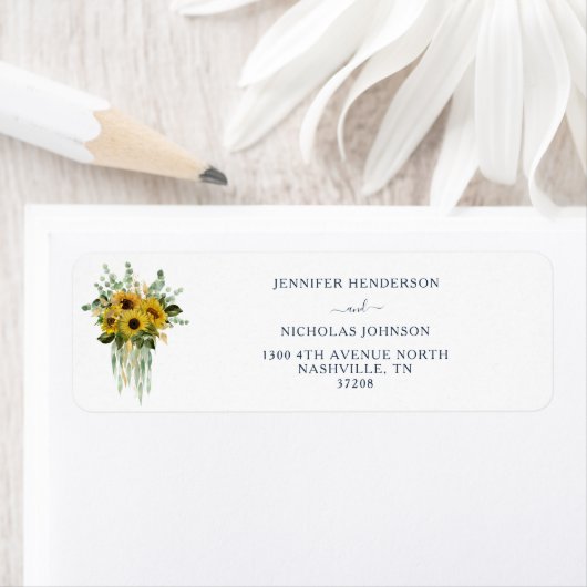 Elegant Navy Blue Floral Sunflower Wedding Etiket (Insitu)