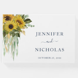 Elegant Navy Blue Floral Sunflower Wedding Gastenboek