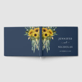 Elegant Navy Blue Floral Sunflower Wedding Gastenboek (Volledig)