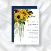 Elegant Navy Blue Floral Sunflower Wedding Kaart