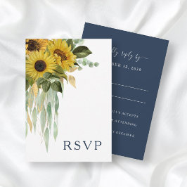 Elegant Navy Blue Floral Sunflower Wedding RSVP Kaartje