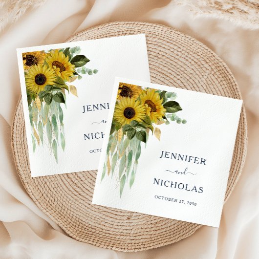 Elegant Navy Blue Floral Sunflower Wedding Servet
