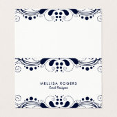 Elegant Navy-blue Floral Swirls Lace Visitekaartje (Buitenkant ongevouwen)