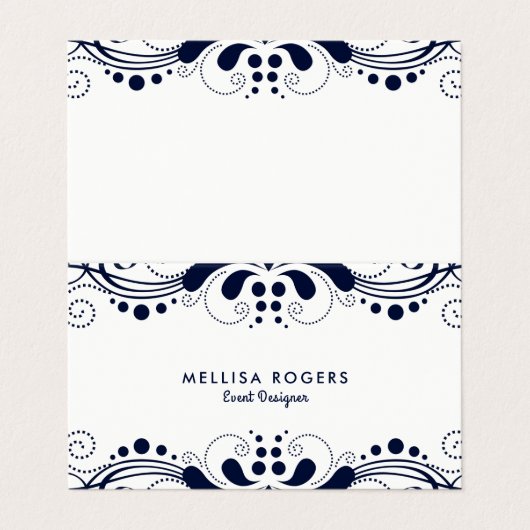 Elegant Navy-blue Floral Swirls Lace Visitekaartje (Buitenkant ongevouwen)