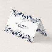 Elegant Navy-blue Floral Swirls Lace Visitekaartje (Voorkant)