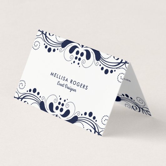 Elegant Navy-blue Floral Swirls Lace Visitekaartje (Voorkant)