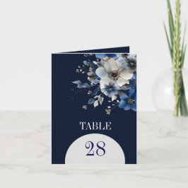 Elegant Navy Blue Floral Table Numbers Notitiekaartje