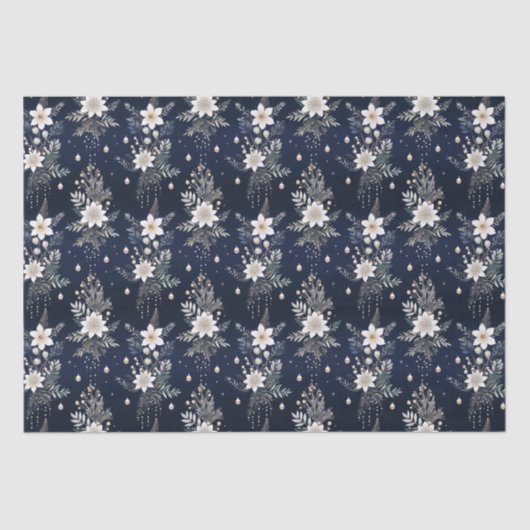 Elegant Navy Blue Floral Tissuepapier (Voorkant)