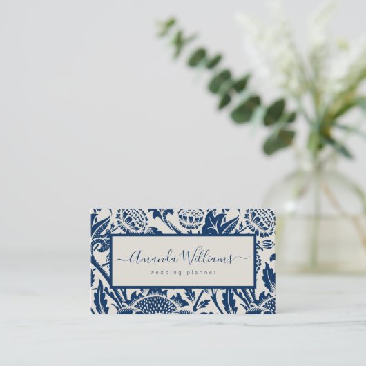 Elegant Navy Blue Floral Visitekaartje (Staand voorkant)