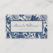 Elegant Navy Blue Floral Visitekaartje (Voorkant)