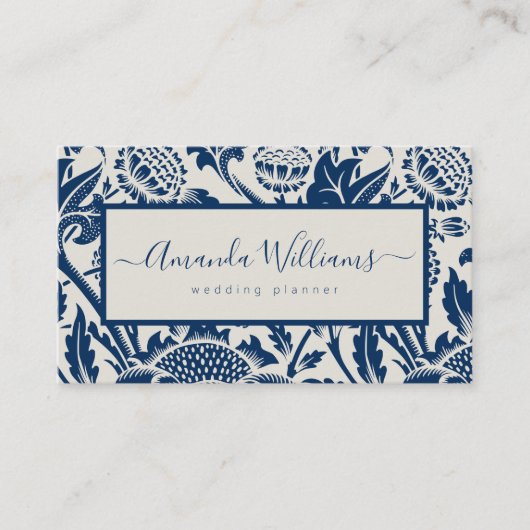 Elegant Navy Blue Floral Visitekaartje (Voorkant)