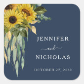 Elegant Navy Blue Floral Weddenschap Vierkante Sticker (Voorkant)