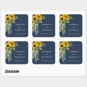 Elegant Navy Blue Floral Weddenschap Vierkante Sticker (Vel)
