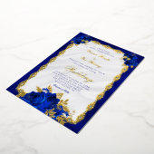 Elegant Navy Blue Floral Wedding Gold Folie Uitnodiging (Gedraaid)