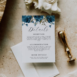 Elegant Navy Blue Floral Wedding Informatiekaartje