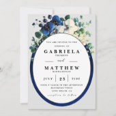 Elegant Navy Blue Floral Wedding Invitation | Edit Kaart (Voorkant)