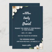 Elegant Navy Blue Floral Wedding Invitation Kaart (Voorkant / Achterkant)