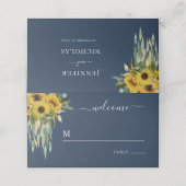 Elegant Navy Blue Floral Wedding Plaatskaartje (Buitenkant ongevouwen)