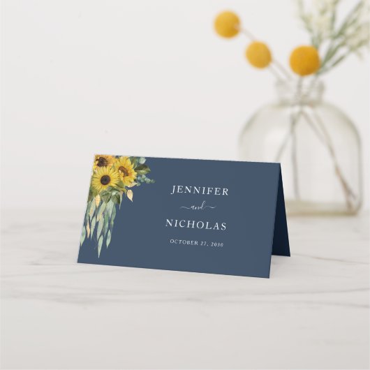 Elegant Navy Blue Floral Wedding Plaatskaartje (Achterkant)