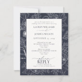 Elegant Navy Blue Floral Wedding Rehearsal Dinner Kaart (Voorkant)