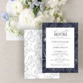 Elegant Navy Blue Floral Wedding Rehearsal Dinner Kaart