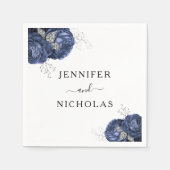 Elegant Navy Blue Floral Wedding Servet (Voorkant)
