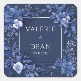 Elegant Navy Blue Floral Wedding Vierkante Sticker