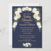Elegant Navy Blue Floral Wreator Baby shower Kaart (Voorkant)