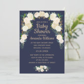 Elegant Navy Blue Floral Wreator Baby shower Kaart (Staand voorkant)