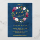 Elegant Navy Blue Floral WreatVrijgezellenfeest Re Folie Uitnodiging (Voorkant)