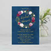 Elegant Navy Blue Floral WreatVrijgezellenfeest Re Folie Uitnodiging (Staand Voorkant)