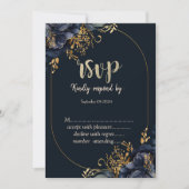 Elegant Navy Blue Flowers RSVP Kaart (Voorkant)