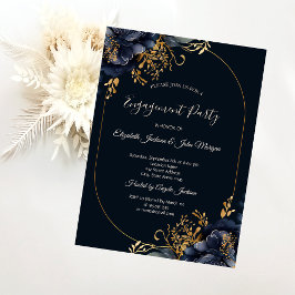 Elegant Navy Blue Flowers Verloving Kaart