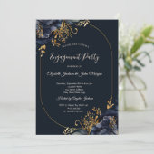 Elegant Navy Blue Flowers Verloving Kaart (Staand voorkant)