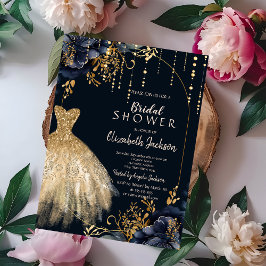 Elegant Navy Blue Flowers Vrijgezellenfeest Kaart