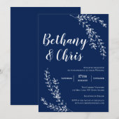 Elegant Navy Blue Foliage Minimalist Weddenschap Kaart (Voorkant / Achterkant)