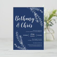 Elegant Navy Blue Foliage Minimalist Weddenschap
