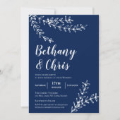 Elegant Navy Blue Foliage Minimalist Weddenschap Kaart (Voorkant)