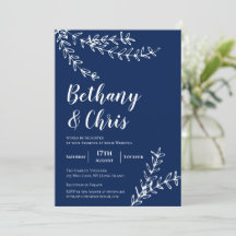 Elegant Navy Blue Foliage Minimalist Weddenschap