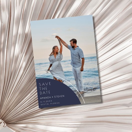 Elegant Navy Blue Foto Bruiloft Save The Date