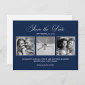 Elegant Navy Blue Foto Bruiloft Save the Date Aankondigingskaart (Voorkant / Achterkant)