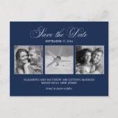 Elegant Navy Blue Foto Bruiloft Save the Date Aankondigingskaart (Voorkant)