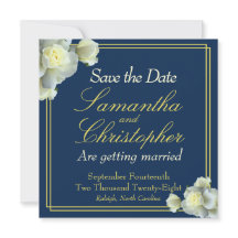 Elegant Navy Blue Foto Goud Script Wit Rose