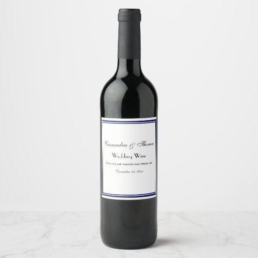 Elegant Navy Blue Framed H Wine Flacon Label Wijn Etiket (Voorkant)