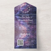Elegant Navy Blue Galaxy Modern RSVP QR Code All I All In One Uitnodiging (Binnen)