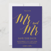 Elegant Navy Blue Gay Wedding Save the date Kaart (Voorkant)