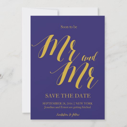 Elegant Navy Blue Gay Wedding Save the date Kaart (Voorkant)